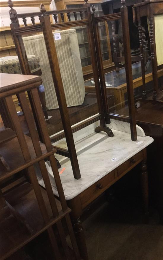 Marble top washstand & a glazed firescreen